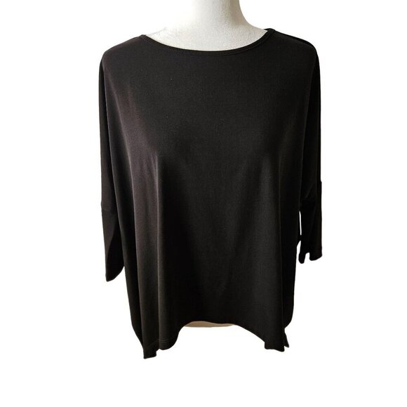 Clara Sunwoo Black Knit Top Dolman Sleeve Asymmetrical Pullover Button Detail - Picture 1 of 10